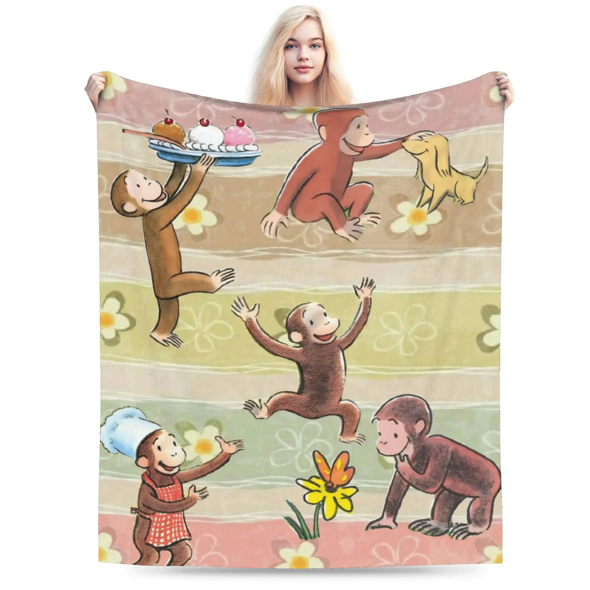 Curious George African Monkey  Accessories Blanket Warm Cozy Fluffy  Throw Blankets for Bed 50x60 Inches Multi-size Bedspread