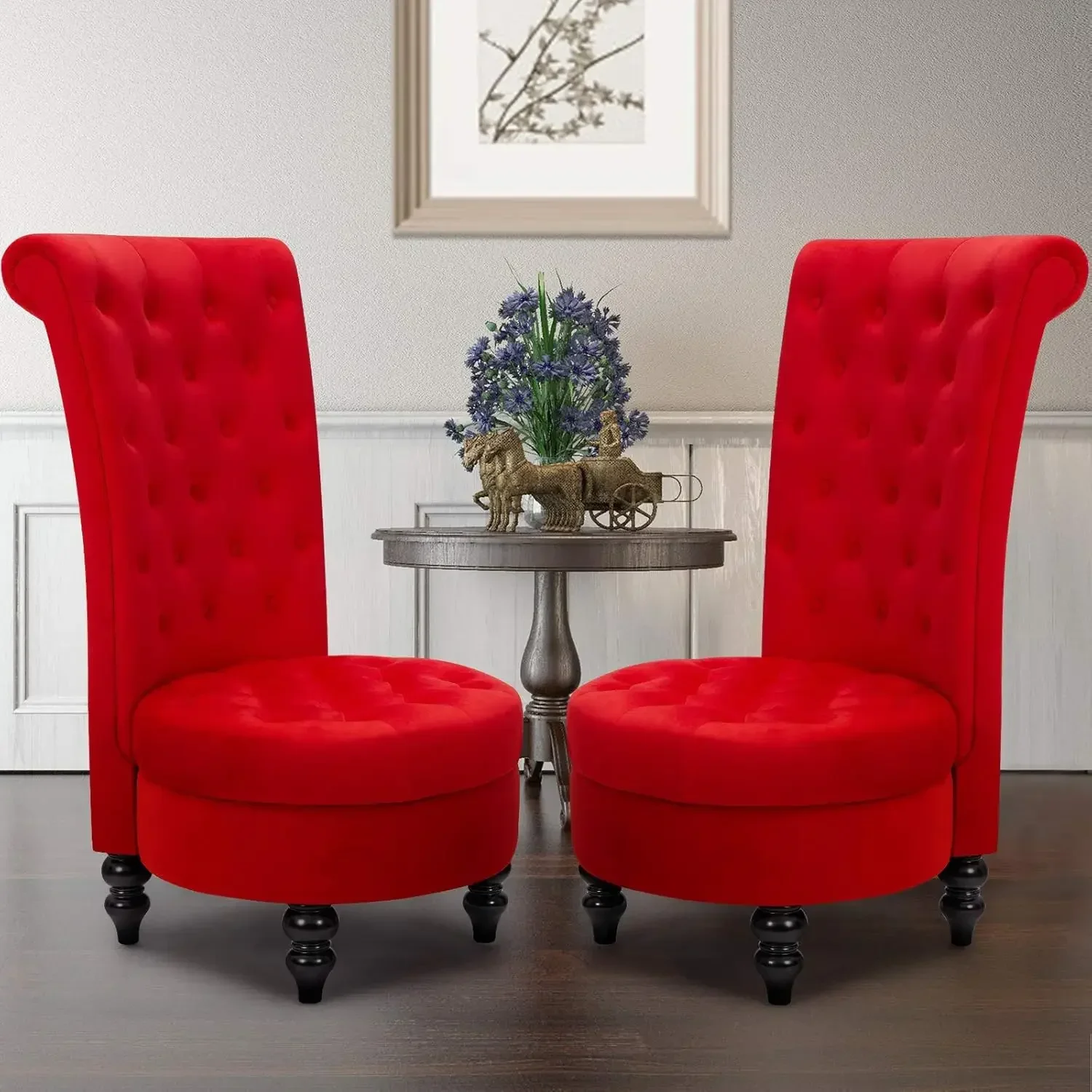 Throne Royal Chair Set of 2 for Living Room, Button-Tufted Accent Armless High Back Chair with 24.6 Inch Larger Seat