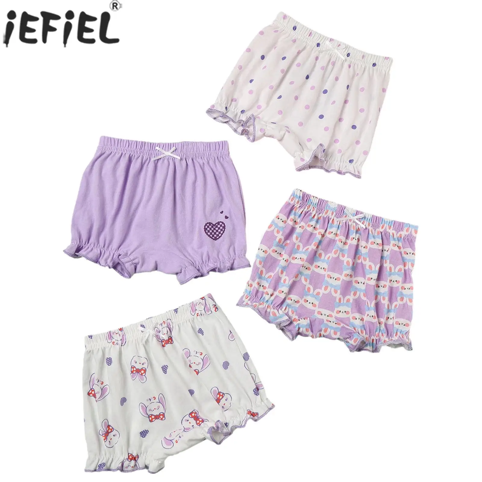 Toddler Baby Girls 4Pcs Sweet Cotton Shorts Diaper Covers Cute Print Elastic Waist Ruffled Bloomers Casual Daily Wear Loungewear