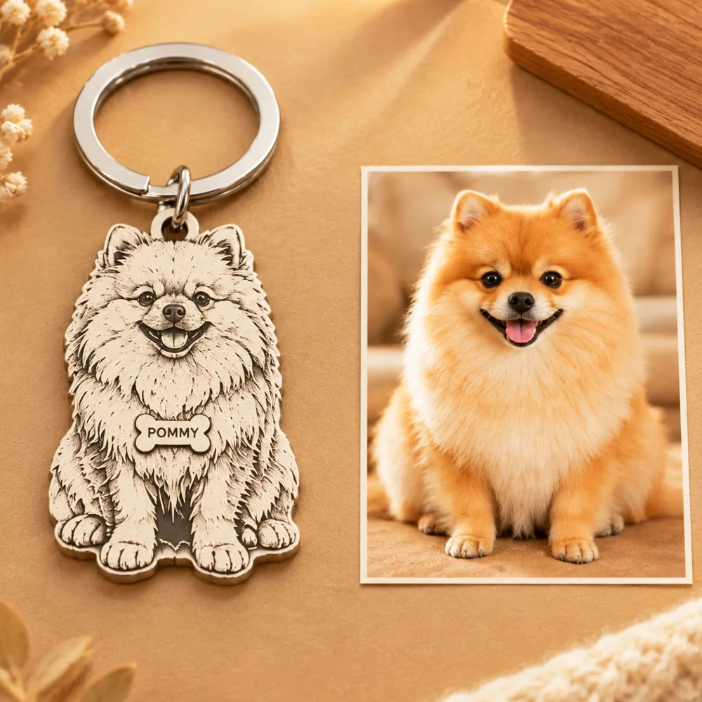 Custom Engrave Pet's Photo Keychain Stainless Steel Personalized Pet's Name Pendant Keyring Jewelry For Men Women Wholesale view 4