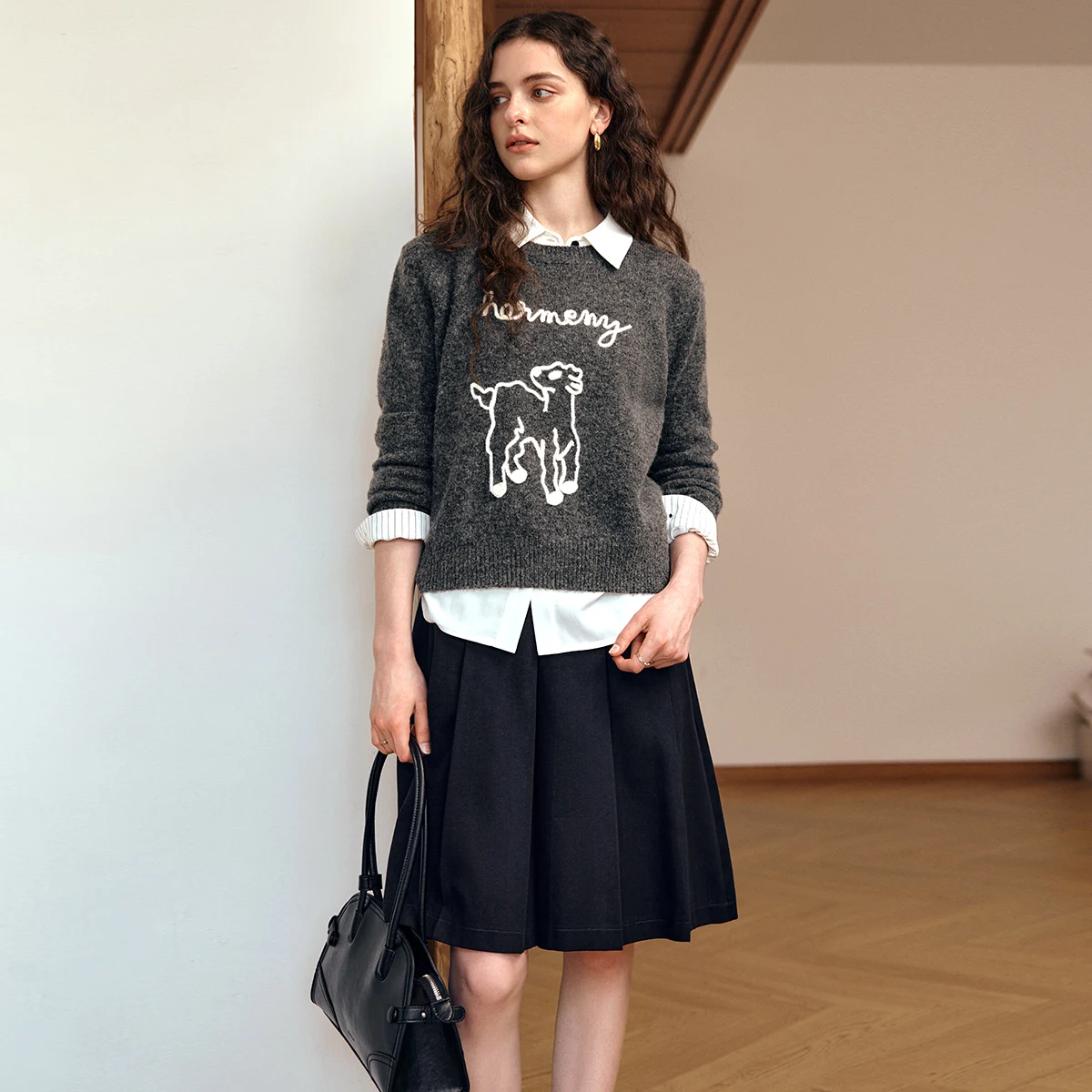 OLrain-suéteres informales para mujer, novedad de Otoño de 2025, jersey de Jacquard, Tops tejidos de manga larga para ir al trabajo francés, O57QM001252