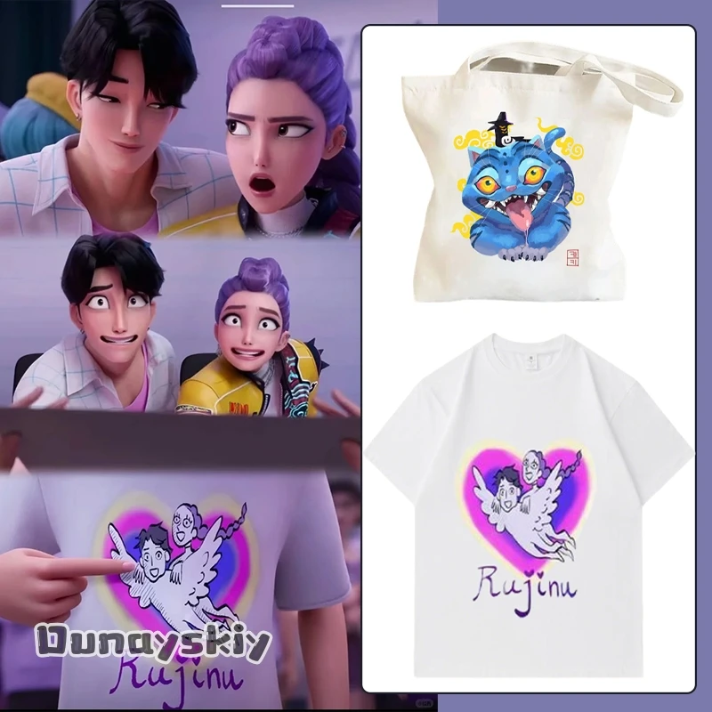 فيلم أنيمي Kpop شيطان تأثيري RUJINU زوجين المشجعين تي شيرت زي جينو رومي القلب الحب ثلاثية الأبعاد الطباعة الملبس تمويه للجنسين الزي