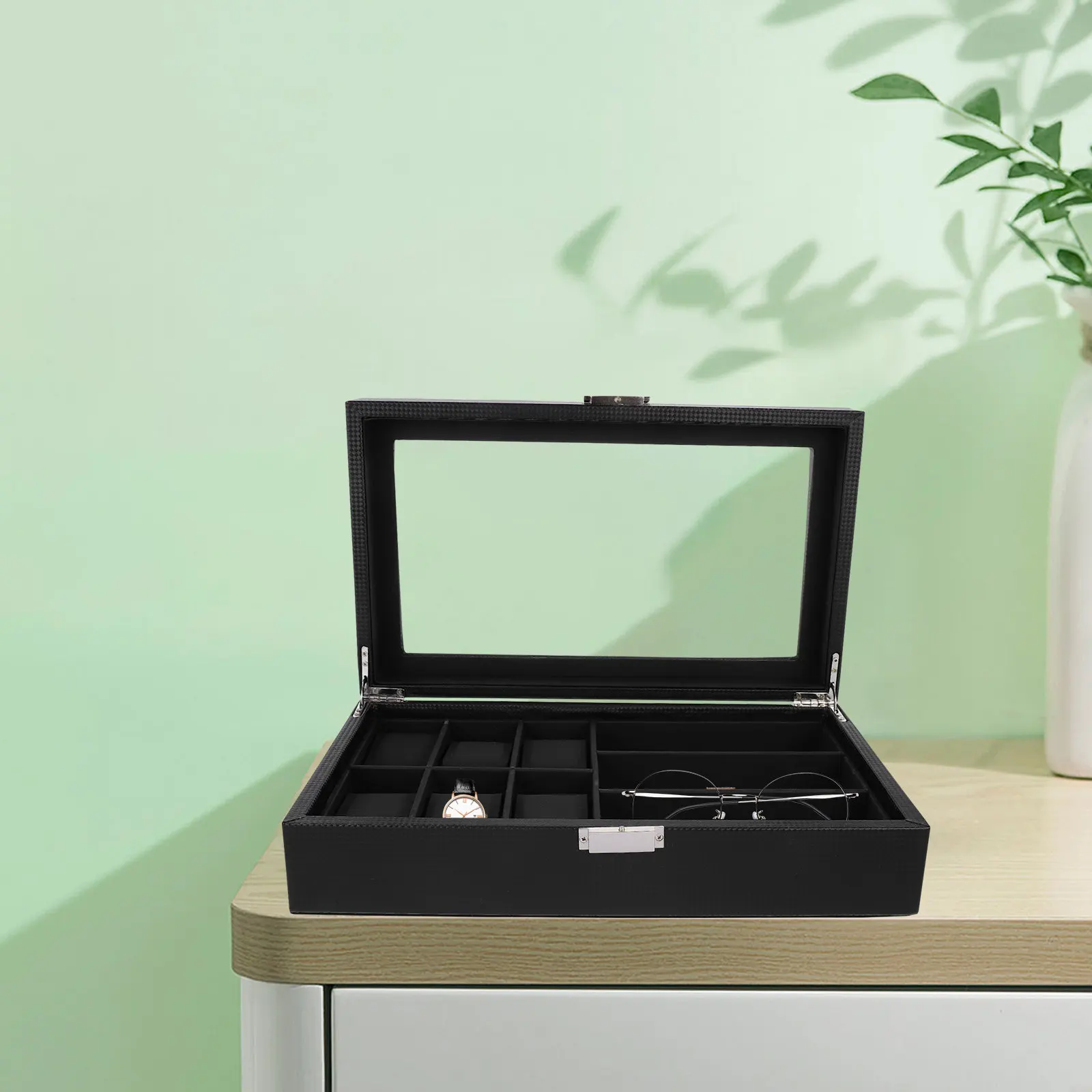 

Watch Sunglasses Organizer Premium Storage Case Jewelry Holder Display Box for Watches Glasses Bracelets Necklaces Rings