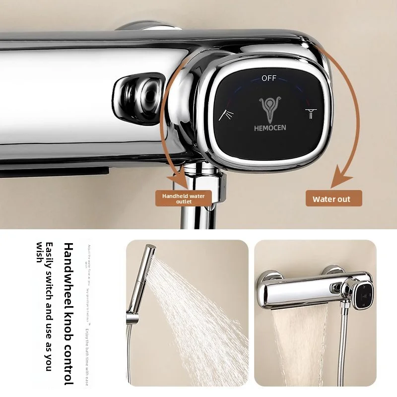 Set di rubinetti per doccia semplici interamente in rame con asta di sollevamento, soffione doccia per bagno