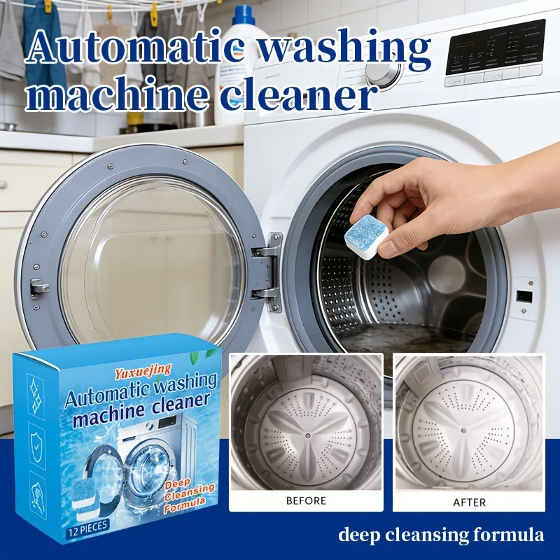 12/24pcs Washing Machine Cleaner Tablets Deep Descaling Sanitizing & Odor Removal, for Front Load & Top Load Washer Tub Cleaning