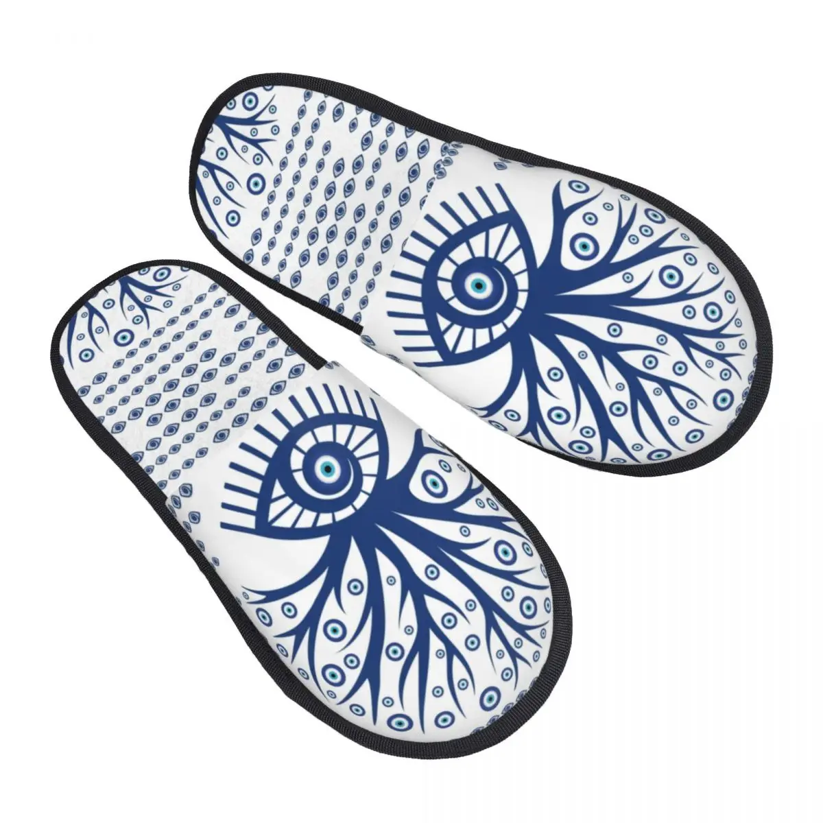 Custom Greek Evil Eye Mati Mataki Matiasma Memory Foam Slippers Women Soft Warm Mystic Tree of Life House Slippers