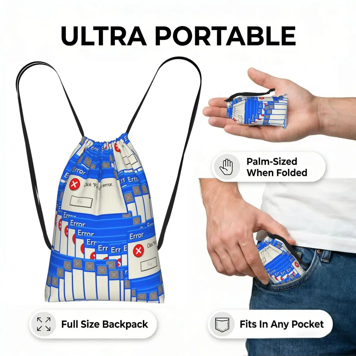 Windows Xp Error Tiled Drawstring Backpack Sports Gym Bag Portable Travel Drawstring Bag for Men Women