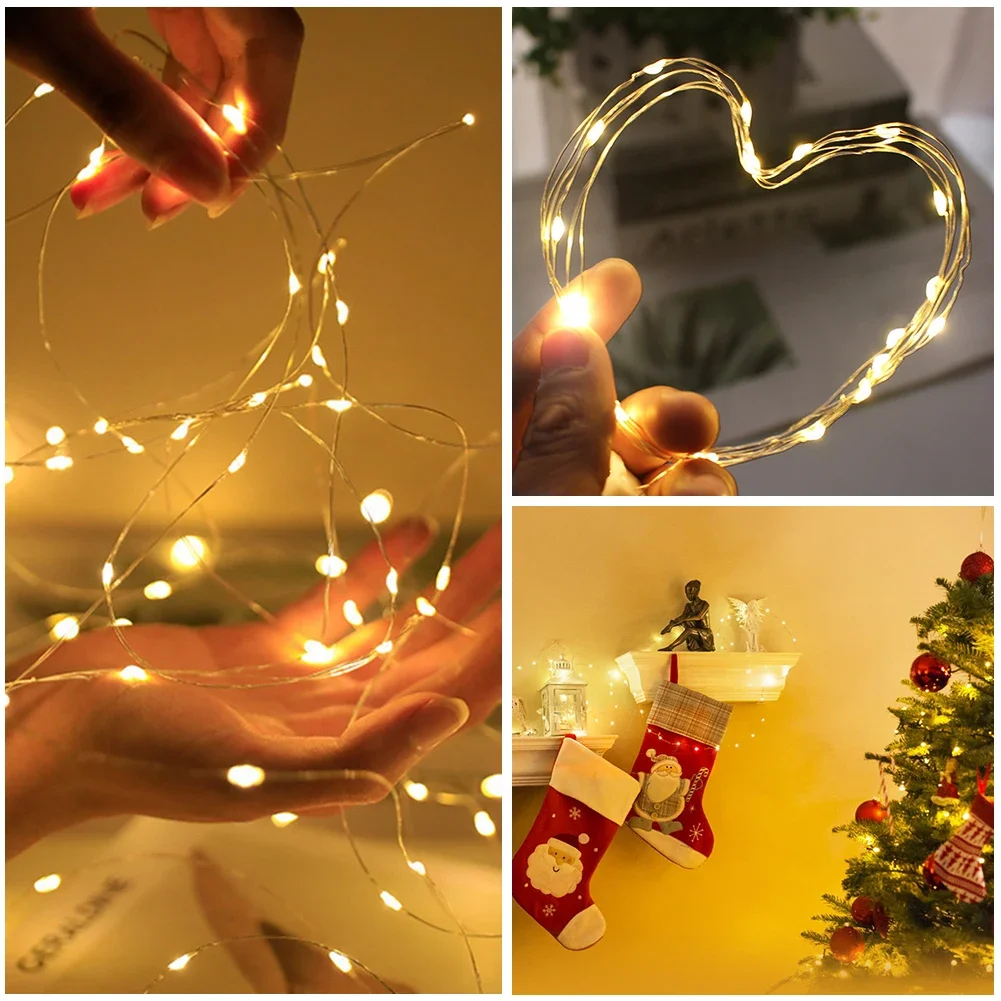AA電池式LEDストリング,2m, 20個のLEDストリング,銅線,クリスマスデコレーション,結婚式,パーティー,2m