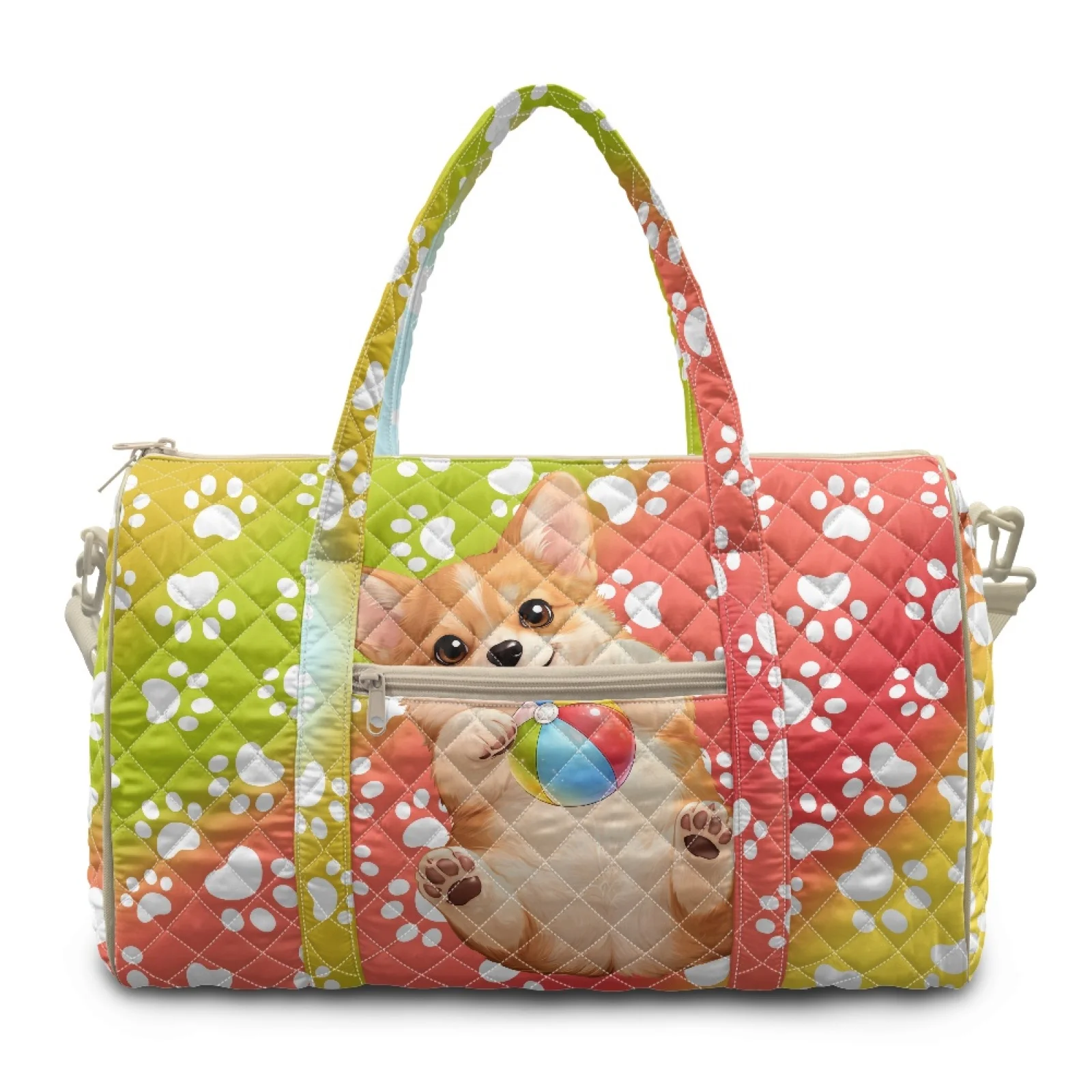 Coloranimal Corgi Paw Print New Trend Adjustable Strap Tote Duffle for Womens Polyester Weekender Bag