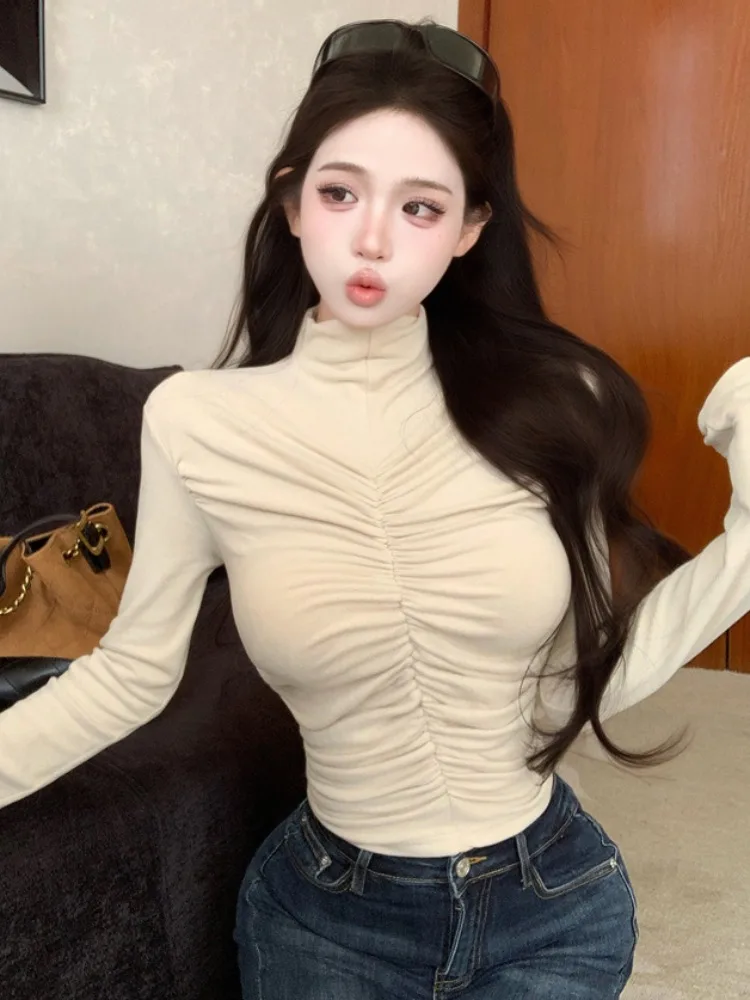 

Korean Style Slim Fit Long Sleeve Half High Collar Women's T-Shirt Underwear Fashionable Inner Wear Breathable Skin-Friendly ...