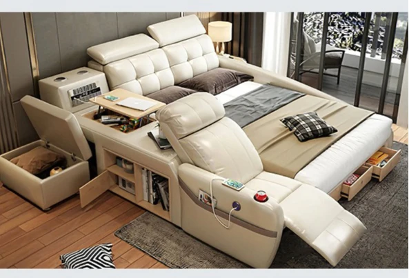 Double leather bed Bluetooth speaker Master bedroom Queen Massage storage Horizontal wedding  Modern smart