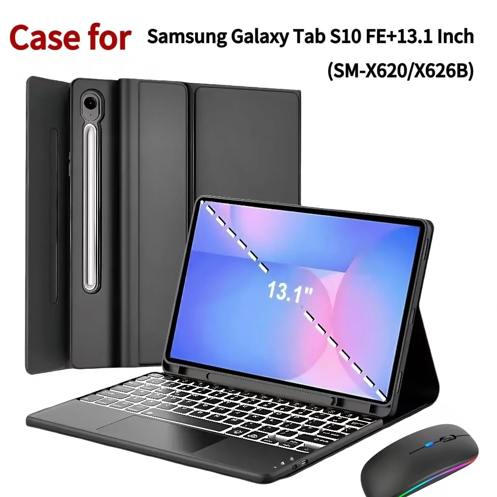 

Чехол для Samsung Galaxy Tab S10 FE Plus 13,1 дюйма, чехол с беспроводной Bluetooth-клавиатурой для Samsung Tab S10 FE + 13,1 SM-X620/626B