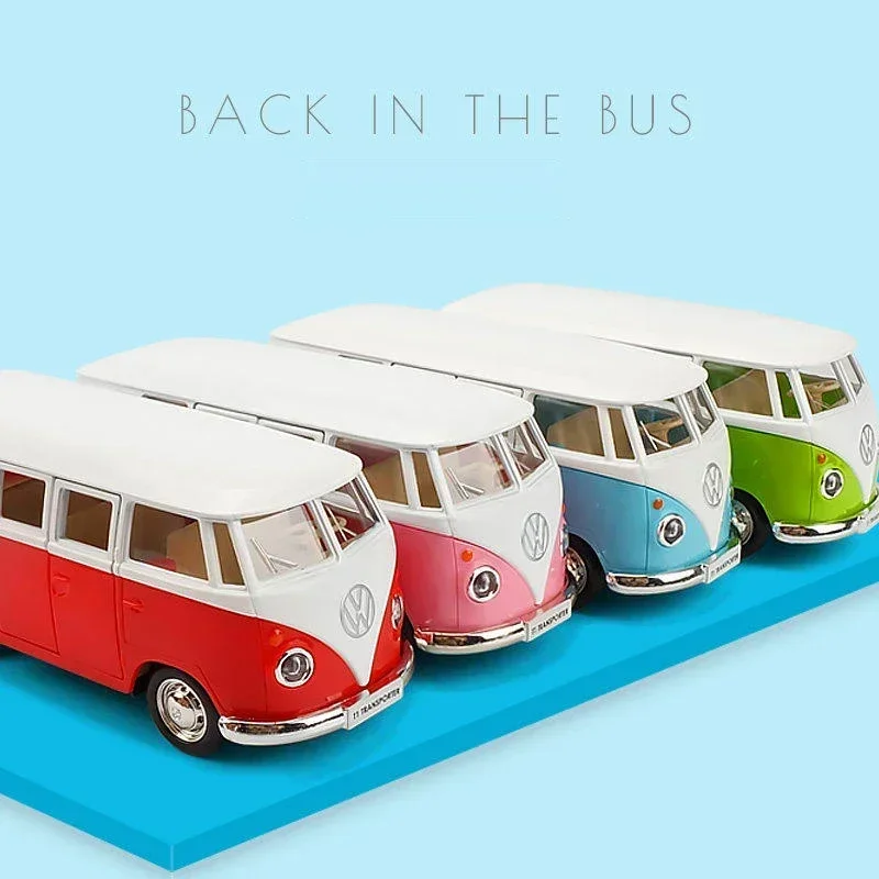 Vintage Mini Bus Van Car Model 32 Alloy Diecast Classic Pull Back Miniature Vehicle Replica Educational Toy for Kid Gifts
