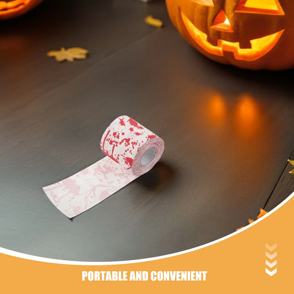 4 لفات من ورق التواليت للهالوين، تصميم بصمة اليد الدموية، ديكور عطلة احتفالي، مناديل حمام ملونة للمنزل والحفلات