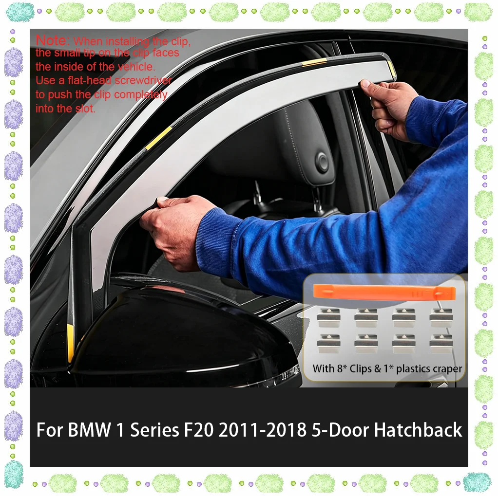 4pcs In-Channel Car Window For BMW 1 Series F20 2011-2018 5-Door Hatchback Wind Deflectors Wind Rain Guards