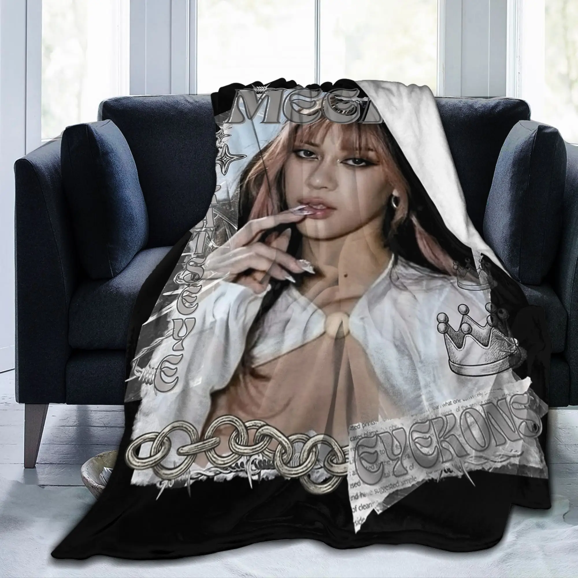 KATSEYE Megan Kpop Y2K Group Blankets Fleece Printed  Multi-function Soft Throw Blanket for Sofa Office Quilt