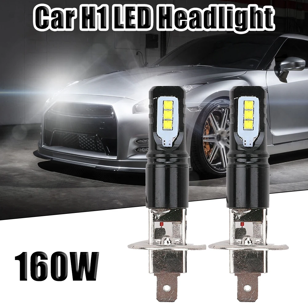 2pcs H1 LED Headlight 6000K Daytime Running Lights Fog Lights With Projection Lenses Xenon White Halogen Spotlight