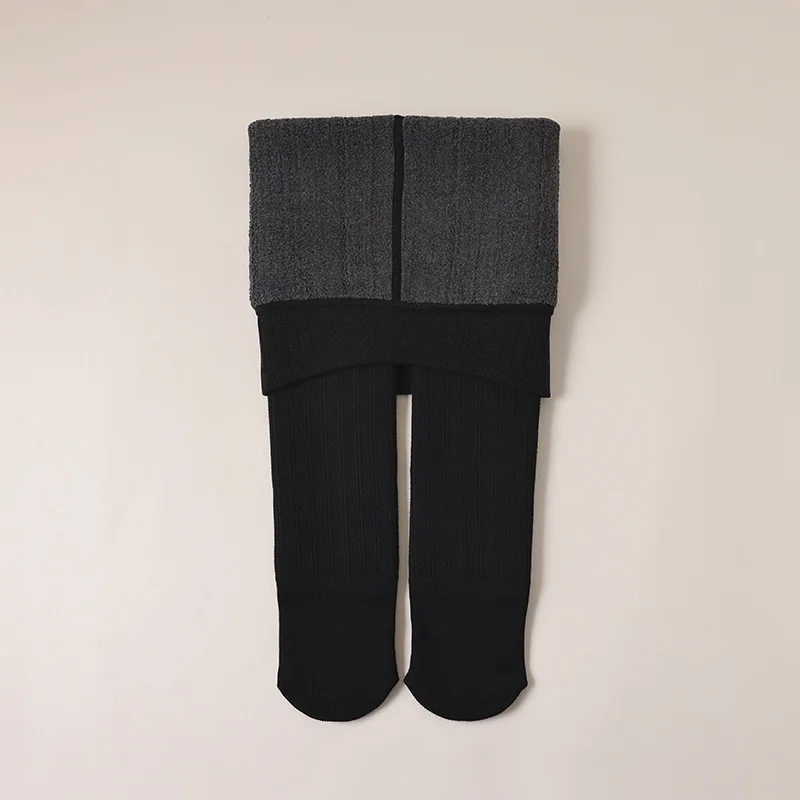 Thickened Cotton Linen Print Trousers for Girls Autumn Winter Wear Outerwear Fleece Lined Nine Points Pantyhose Children's Wa...