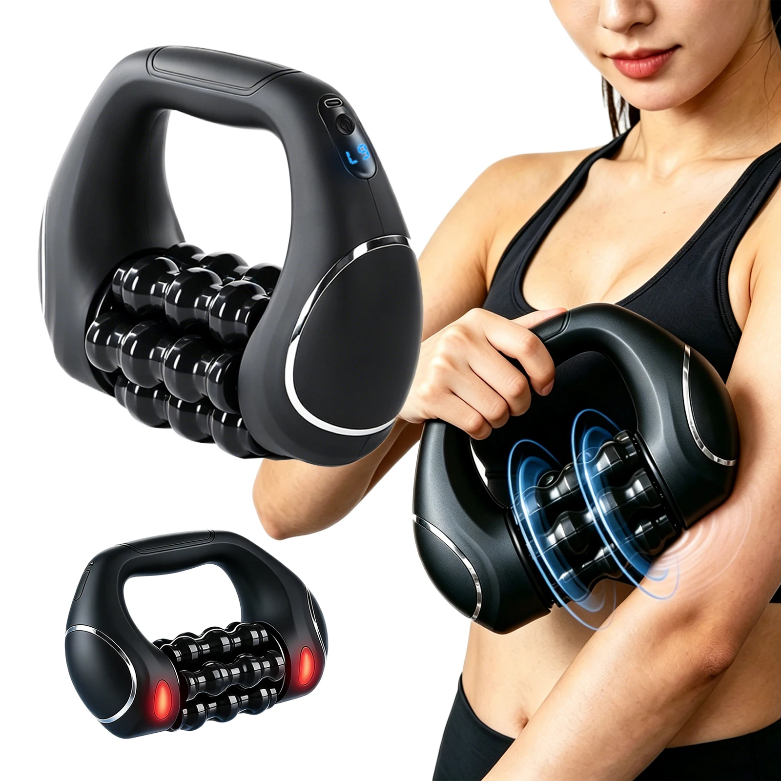 Electirc Massage Roller Rechargeable 9-Speed Massager Percussive Therapy for Whole Body Relief Deep Tissue & Muscle Recovery