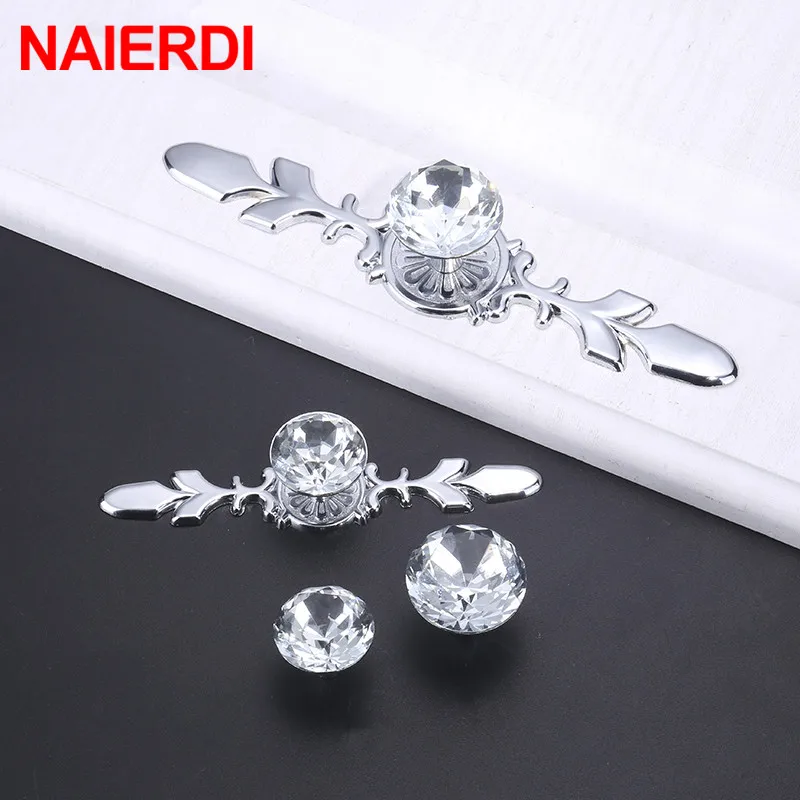 NAIERDI Luxury Diamond Crystal Handles Shoebox Cabinet Handles Closet Door Drawer Knobs Wardrobe Pulls Pullers Furniture Handle