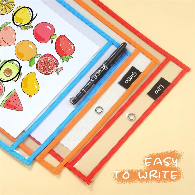 

Durable-20 Pack Dry Erase Pockets Sleeves With Rings,Icket Holders Clear Sleeves Sheet Protectors For Teacher Classroom Sleeves,