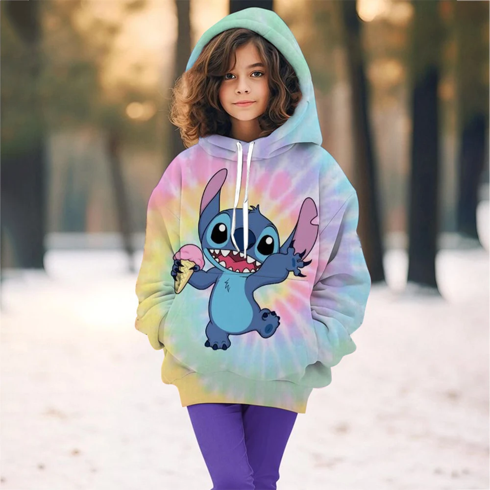 Disney Stitch Children's Street Fashion Sweater Boys Girls Tops Children's Sports Pullover Outdoor Sports Hoodie