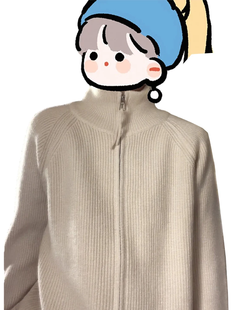 Coreano Sle Lazy f Collo alto Maglieria da donna Capispalla invernale Cappotto con cerniera vestibilità ampia Casual Calore quotidiano Faion