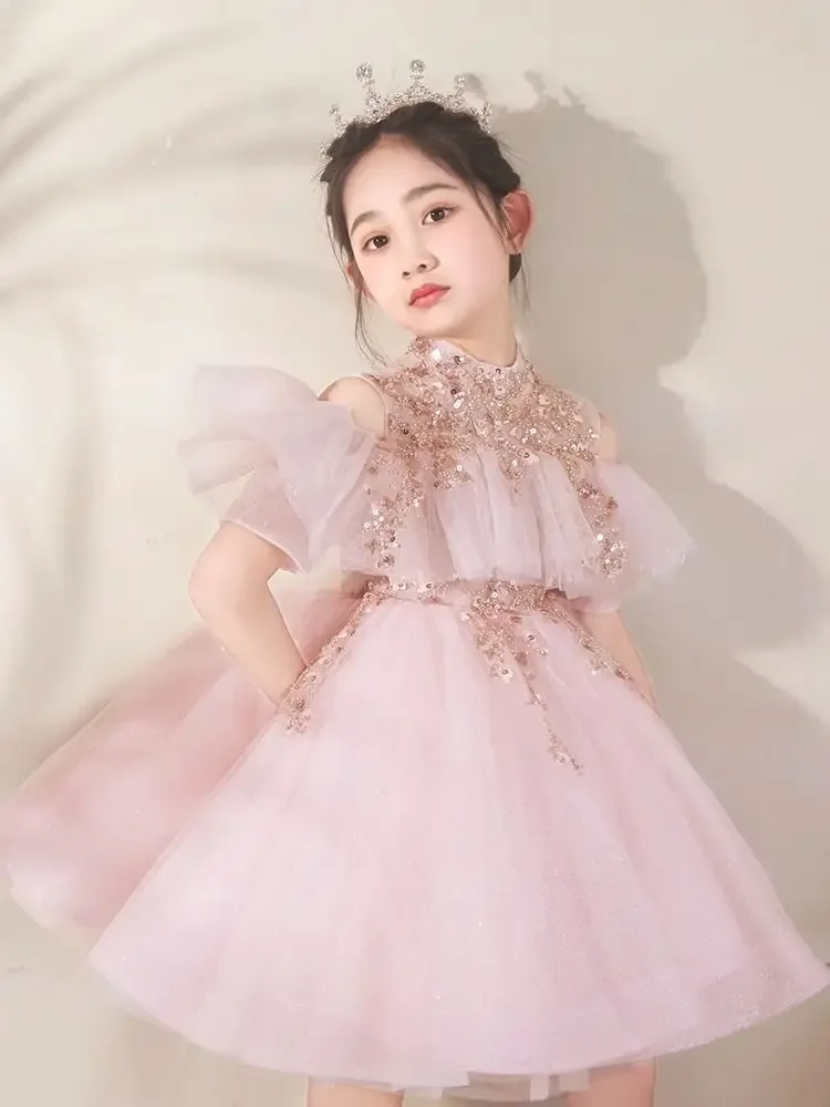 Prom Tulle Ball Gown Women Children Birthday Party Piano Performance Host Dress Little Girl Evening Dress Wedding