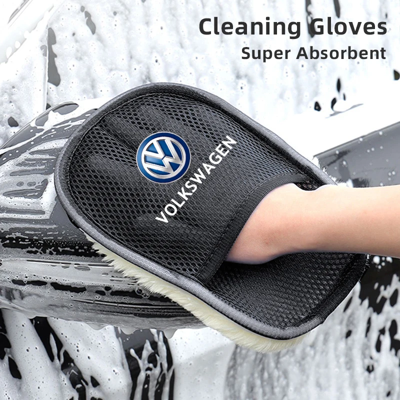 1Pcs Car Wash Glove Wool Soft Polish Cleaning Brush Tools For VW GTI Polo Golf Passat Tiguan Arteon Touareg Taigo Caddy Jetta