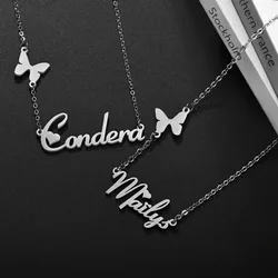 Personalized Custom Name Butterfly Pendant Stainless Steel Necklace for Woman Fashion Gold Jewelry Neck Chain Gift Collar Nombre