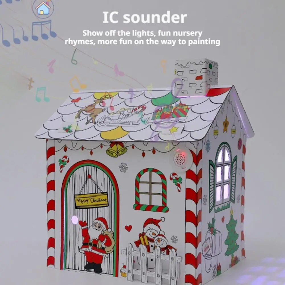 1PCS Yahong DIY Graffiti Cardboard Toy 3D Puzzle With Light Music Christmas Gift Children Assembly Craft Sweet House Model