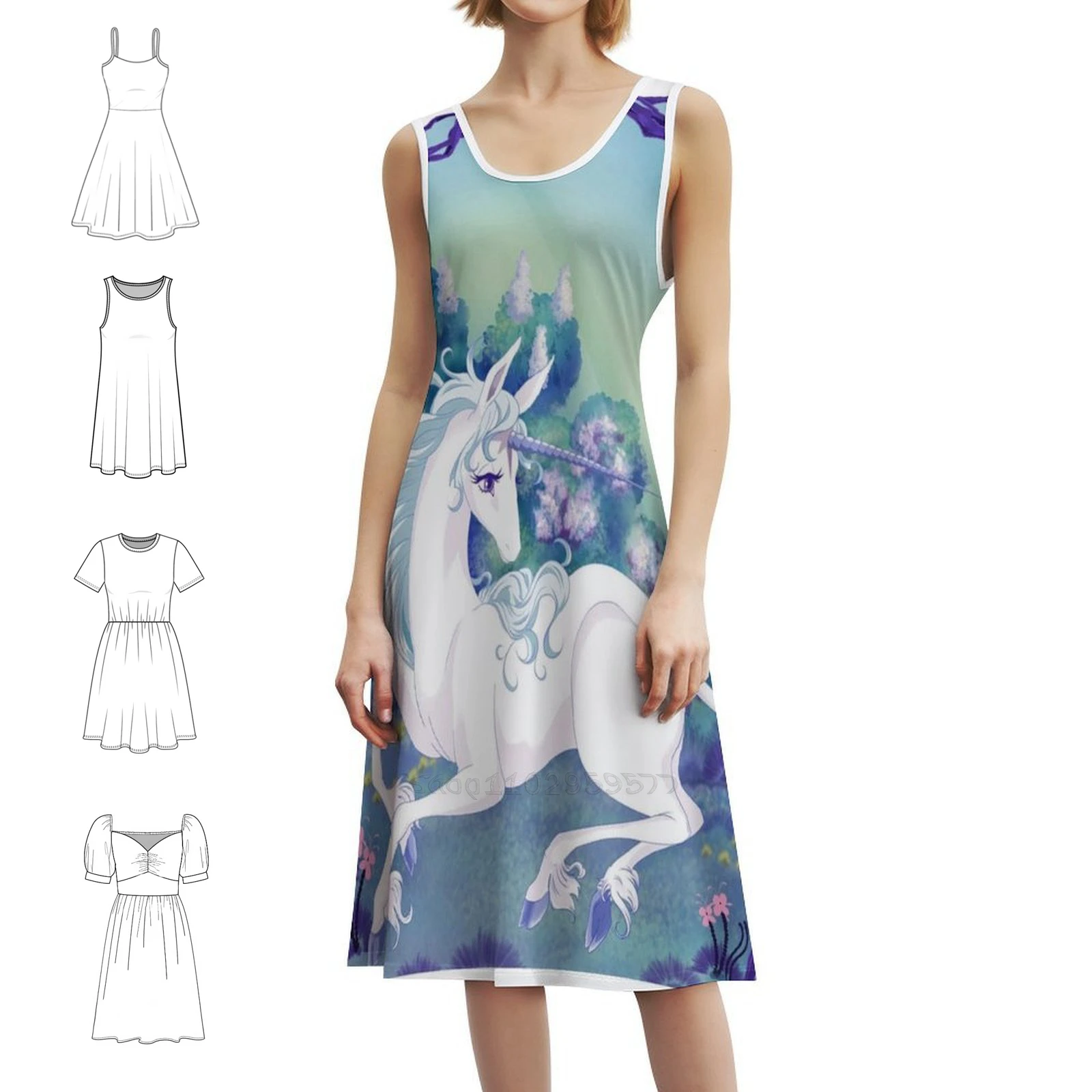 فستان يونيكورن مستلق في خط عنق على شكل قلب من الخشب المؤطر فستان حفلات صيفي أنيق للنساء آخر وحيد القرن وحيد القرن