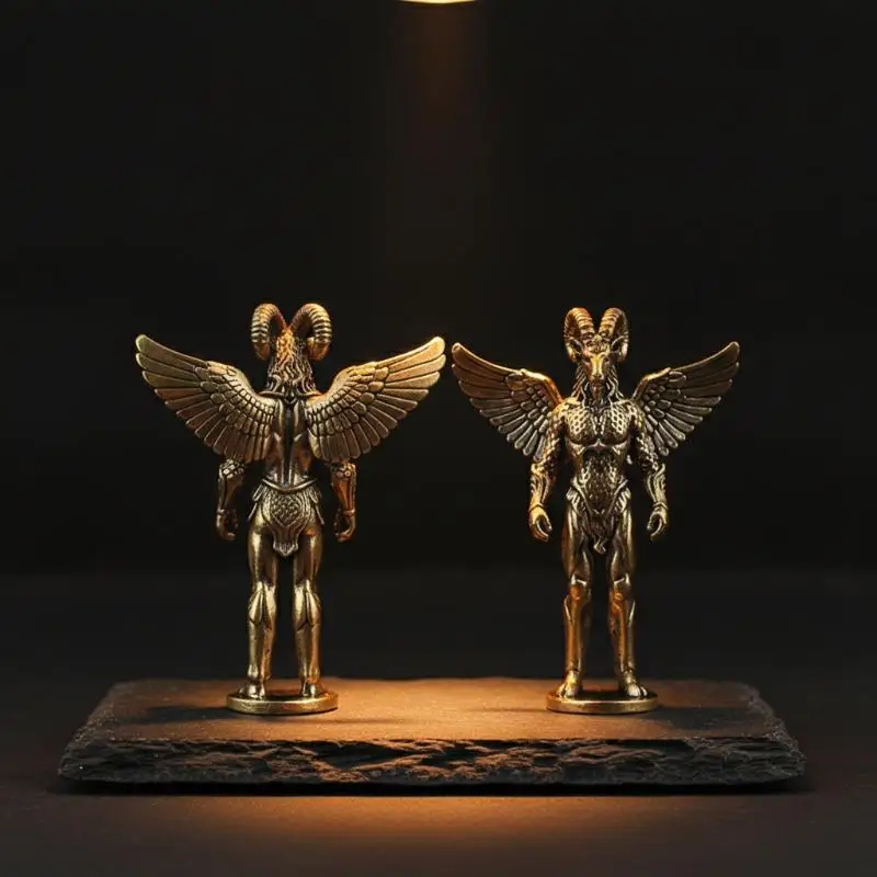 Messing-Dämonen-Schaf-Figur, Retro-Metallkunstwerk, Tischdekoration mit Engelschaf-Menschen-Gesicht, Kreatives Ornament, Tierskulptur – Detail 13