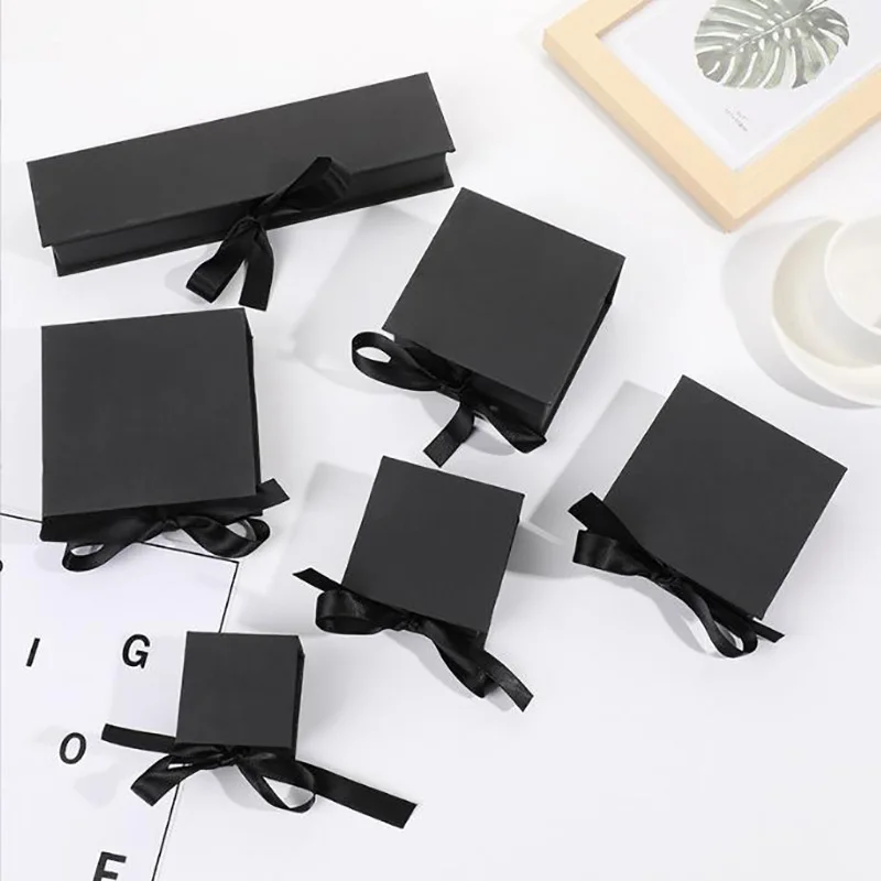 Black 20Pcs/Lot Ribbon Jewelry Box For Women Square Jewelry Organizer Case Engagement Ring For Earrings Necklace Bracelet Gifts