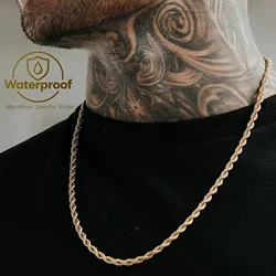 Rope Chain Necklace for Men Women,Stainless Steel Silver Gold Color Twist Rope Chain Collars,Hip Hop Classic Link Chains Gift