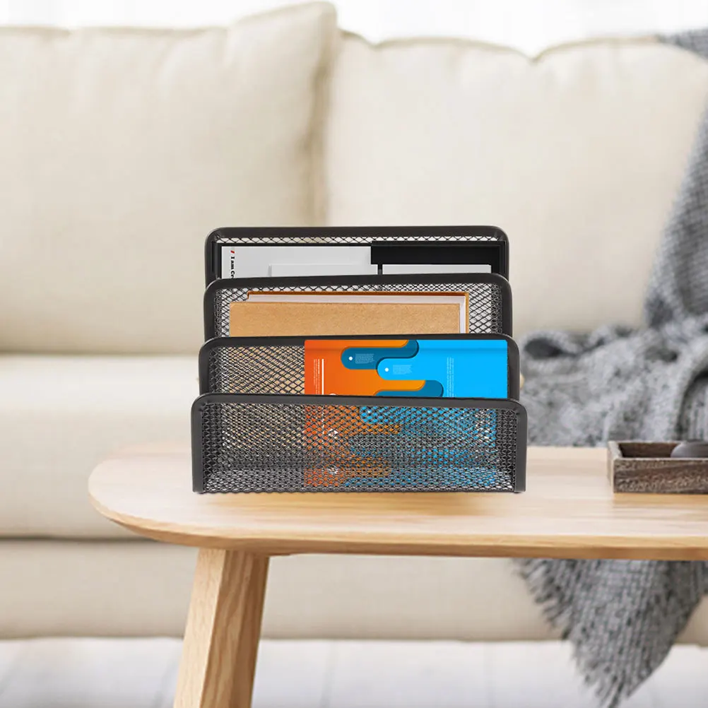 

2Pcs Mesh Desktop Organizer Vertical File Holder for Desk Three Tier Letter Rack Metal Document Organizer Paper Storage Solution