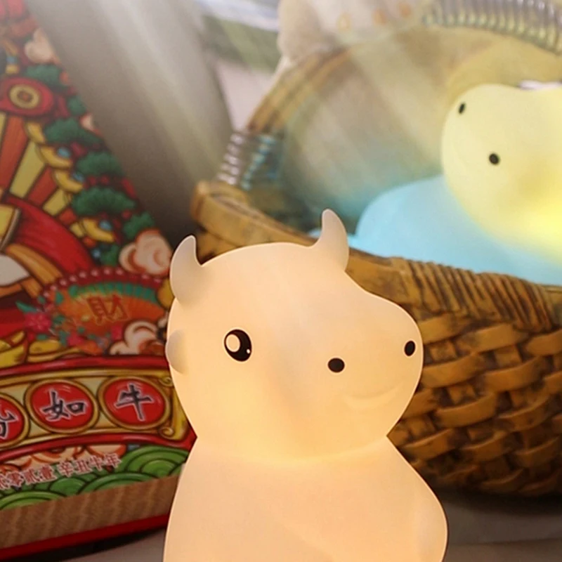 Veilleuse en silicone Zodiac Niu Niu, LED, gradation colorée, Pat avec veilleuse, cadeaux du Nouvel An