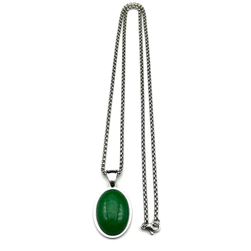 Trendy Naturstein Weiblichen Kette Für Frauen Männer Edelstahl Grün Oval Form Elegante Party Elegante Charme Halskette Schmuck – Detail 10