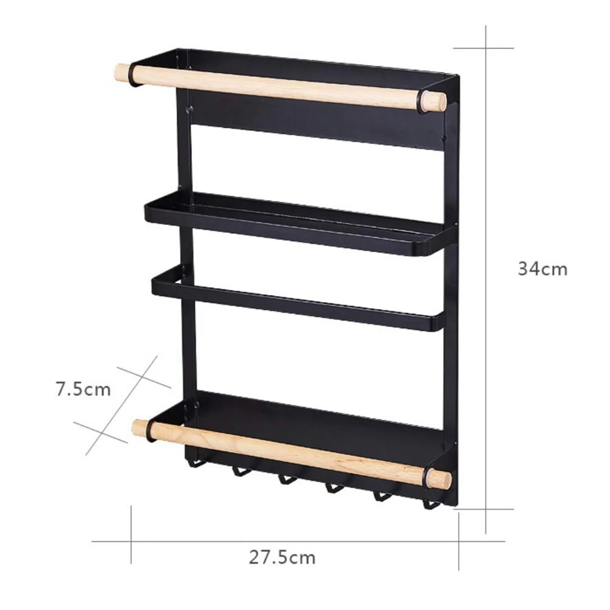 Organizador de toallas de papel magnético de montaje en pared para puerta de nevera, frascos de especias a prueba de óxido, armario, refrigerador multiusos, negro