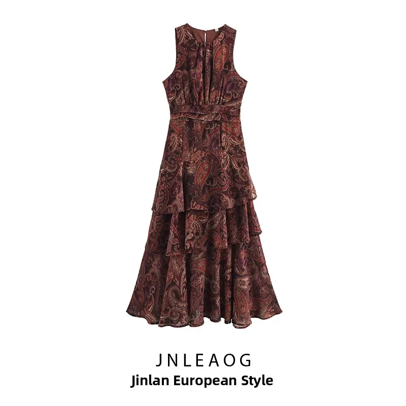 Vestido sin Mangas con Capas de Chifón Estampado a la Moda JNLEAOG, Nuevo Diseño de Primavera para Mujer, E Estilo de ...
