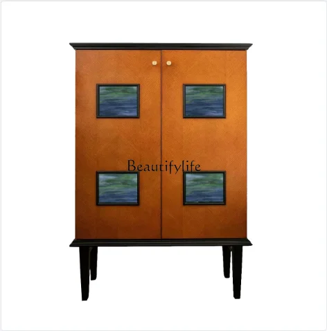 

Retro contrasting color side cabinet medieval dining side cabinet solid wood