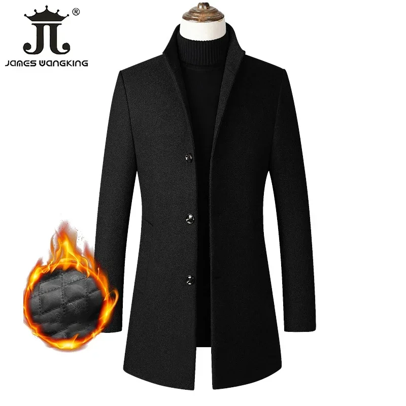 EUR Size S-XXL Autumn Winter Thick Warm Stand-up Collar Woolen Men Coat Business Casual Slim CoatWoolen Jacket Male Windbreaker