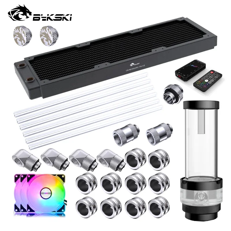 BYKSKI Water Cooling Kit Water Pump 120mm Fan 360mm/240mm Radiator PC System Cooler G1/4' Fittings Hard / Hose Tube