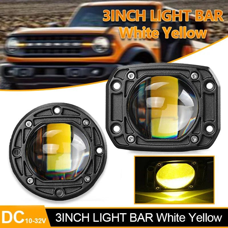 

3 Inch 8D LED Lens Work Light 40W Dual Color Fog Lamp Driving Beam Square Round For Off Road 4WD Truck SUV ATV Motorcycle