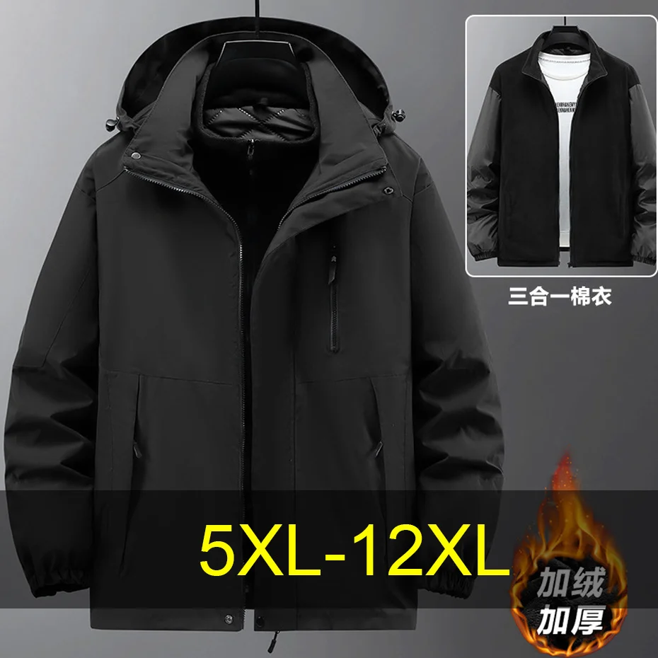 Autumn Winter Thick Jacket Men 12XL Plus Size Cargo Windbreaker Jacket Removable Liner Coat Fashion Casual Big Size 12XL