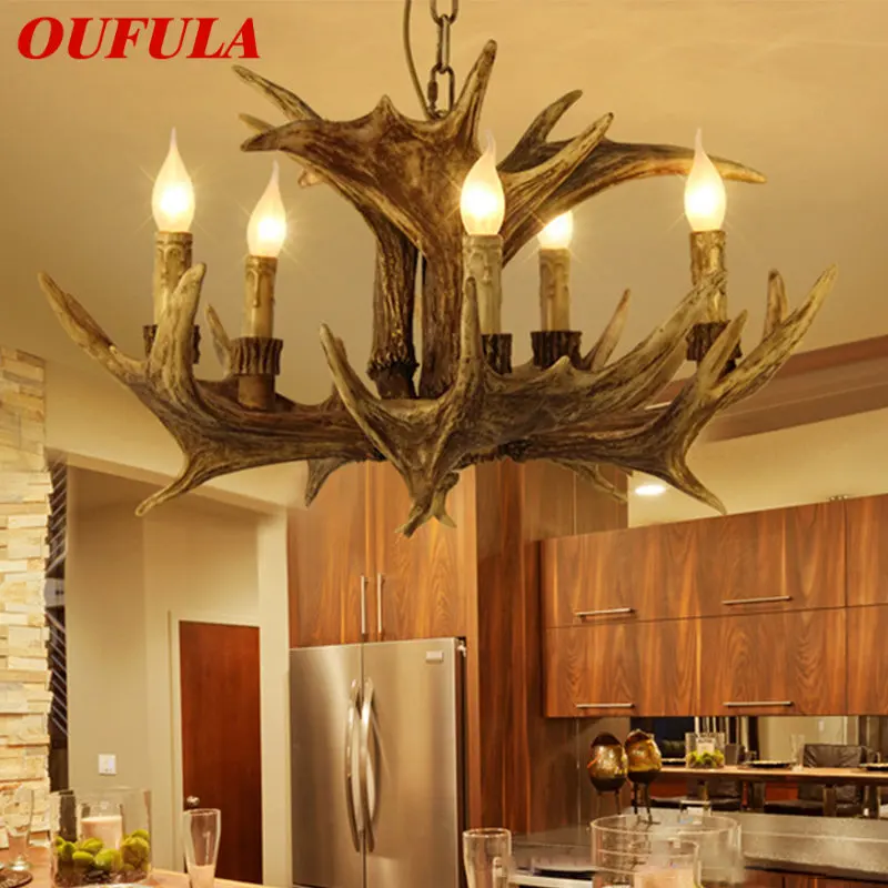 

OUFULA Modern Antler Chandelier Light LED Creative Retro Resin Pendant Lamp Fixtures for Home Living Dining Room Bar Cafe