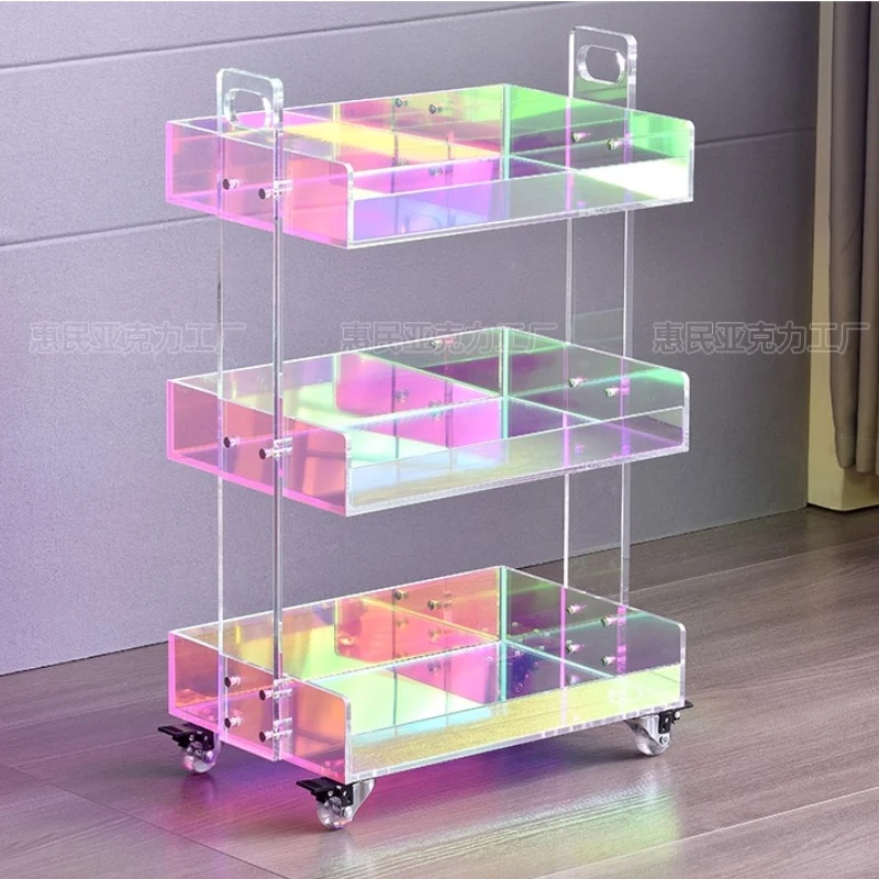 ‌Acrylic Rolling Cart - Mobile Storage, Transparent End Table with Drawers, Multi-Purpose Shelving, Easy-Move Side Table