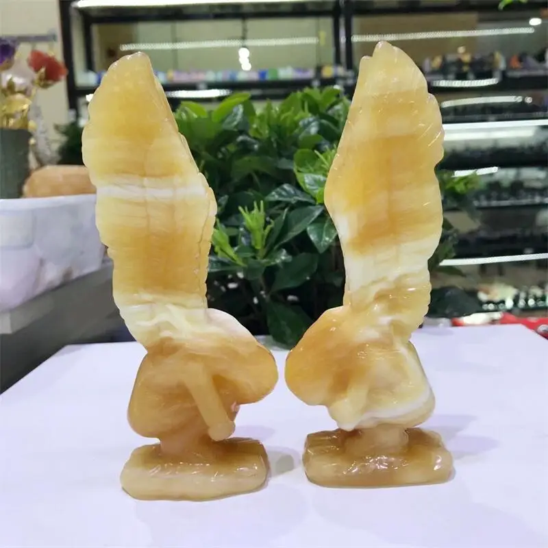 

Natural Yellow Calcite Angel Crystal Carving Healing Birthday Present Energy Stone Fengshui Home Decoration Holiday Gift 1pcs