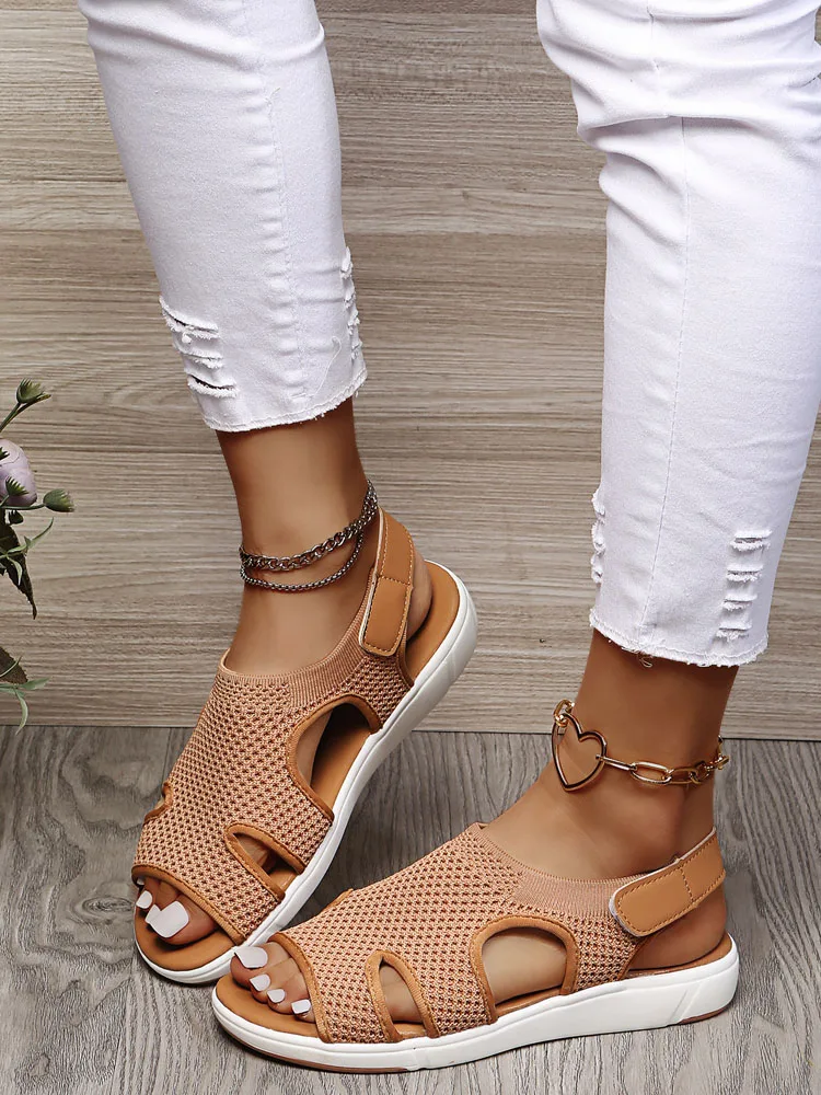 Summer Women Flat Sandals Elastic Breathable Flats Fashion Casual Shoes for Women Open Toe Beach Slides Shallow Mouth Footwear