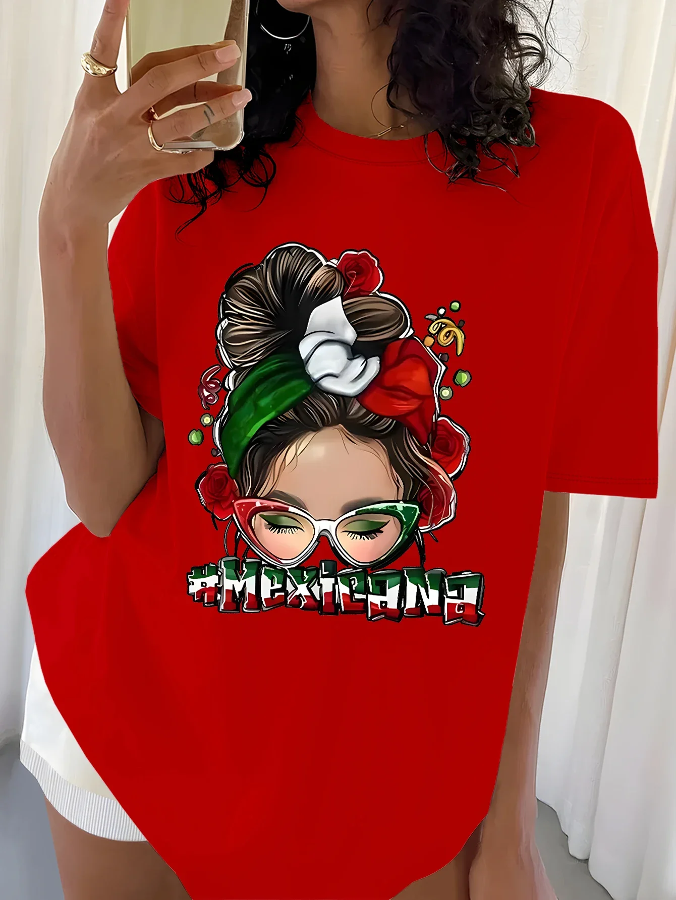 تي شيرت نسائي أبيض بأكمام قصيرة تي شيرت مكسيكانا ثقافي جرافيك عصري أنيق غير رسمي جرافيك تي شيرت نسائي صيفي Y2K